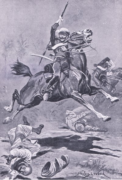 デリーでの第9ランサー、1857年、陸と海でのイギリスの戦い、1915年のイラスト 作： Stanley L. Wood