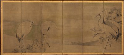 鶴と菊、桃山または江戸時代、1568-1868。 作： Sôtatsu