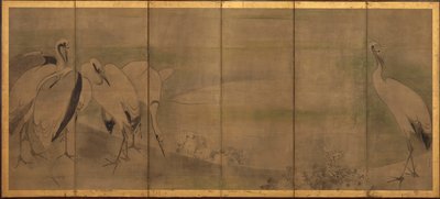 鶴と菊、桃山または江戸時代、1568-1868。 作： Sôtatsu