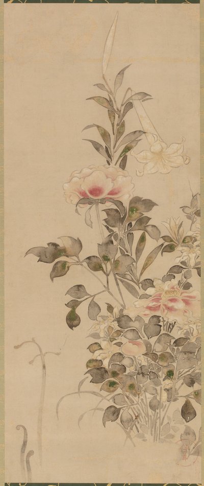 牡丹とユリ、桃山または江戸時代、1568-1615。 作： Sôtatsu