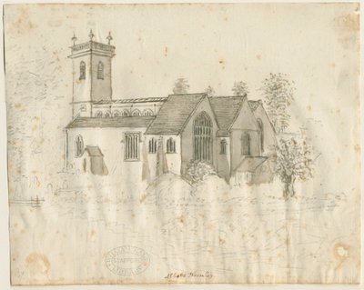 アボッツブロムリー教会：わずかに洗った鉛筆画、nd [1762-1802] 作： Stebbing Shaw