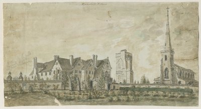 ハムストール・リッドウェア-教会とマナーハウス：水彩画、nd [1762-1802] 作： Stebbing Shaw