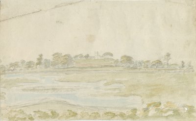 高いオフリー教会：水彩画、nd [1762-1802] 作： Stebbing Shaw