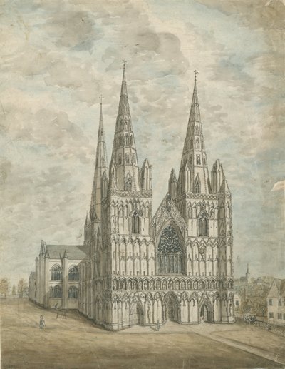 リッチフィールドキャスデラル-ウェストフロント：水彩画、nd [1762-1802] 作： Stebbing Shaw