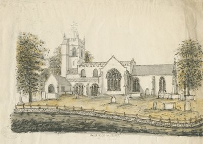マデリー教会：水彩画、nd [1762-1802] 作： Stebbing Shaw