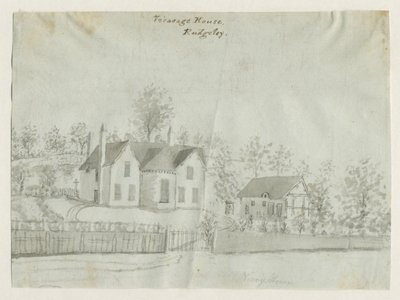 Rugeley Town-Vicarage：セピア色のウォッシュドローイング、nd [1762-1802]（ドローイング） 作： Stebbing Shaw