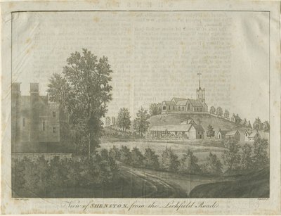 シェンストーン教会と村：アクアチントの彫刻、1792年 作： Stebbing Shaw