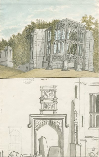 ティクソール-ゴシック様式の窓と紋章の古美術品：水彩画、nd [1762-1802]（絵画） 作： Stebbing Shaw