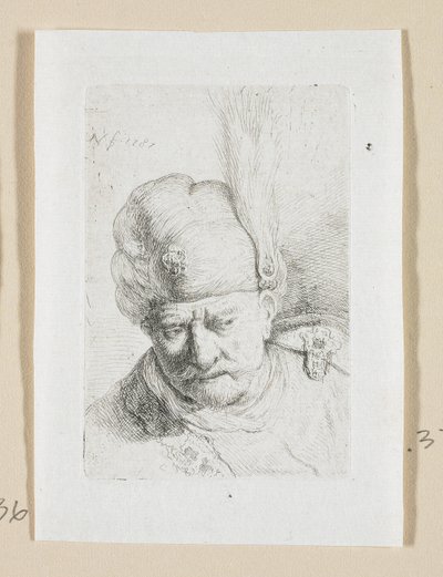 羽で飾られたターバンの男の頭 作： Stefan Juliusz Norblin de la Gourdaine