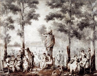 1807 年のチュイルリー テラスの眺め 公園への世界出口。 Jean Pierre Norblin De La Gourdaine（1745-1830）によるドローイング1807年パリ、カルナヴァレ美術館 作： Stefan Juliusz Norblin de la Gourdaine
