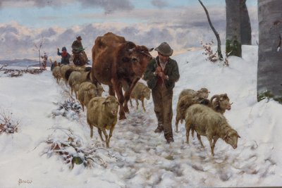 降雪後に市場から戻ってくる」、1877年以前（キャンバスに油彩） 作： ステファノ・ブルッツィ