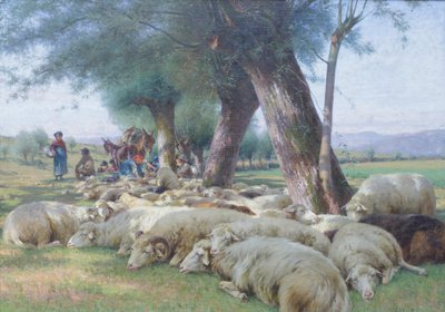 休息する羊、1900年頃（キャンバスに油彩） 作： ステファノ・ブルッツィ