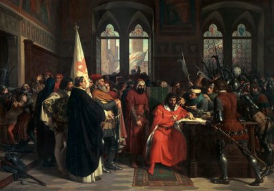 アテネ公ゴーティエ6世の追放（1343年 作： Stefano Ussi