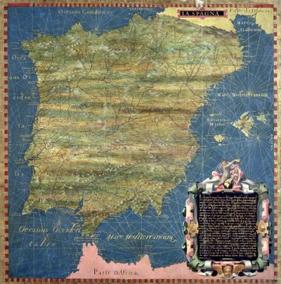 16世紀スペインの地図、「Sala delle Carte Geografiche」（地理的地図の広間）より 1575年（パネルに油彩 作： Stefano and Danti Egnazio Bonsignori