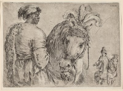 馬に餌をやる黒人、おそらく 1662 年。 作： Stefano della Bella