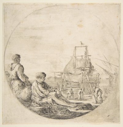 座っている白いセーラー、立っている黒いセーラー、ca。 1660年。 作： Stefano della Bella