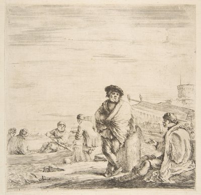 座っているレバンタインと話している立っている船員。 1660年。 作： Stefano della Bella
