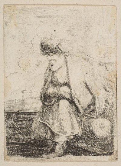 石の上に座る年老いたトルコ人 1662年。 作： Stefano della Bella