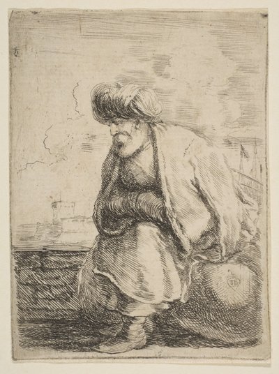 石の上に座った古いトルコ人1662。 作： Stefano della Bella