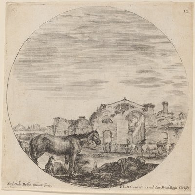 眠っているディオクレティアヌスと羊飼いの浴場、1646年。 作： Stefano della Bella