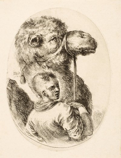 手綱でラクダを保持している少年, いくつかの頭 Coiffées à la Persienne, パブ. 対。 1650年（彫刻） 作： Stefano della Bella