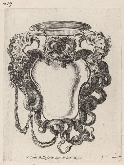 ドラゴンに挟まれたカルトゥーシュ、1647年。 作： Stefano della Bella