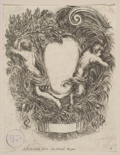 アポロとパンに額装されたカルトゥーシュ、1647年。 作： Stefano della Bella