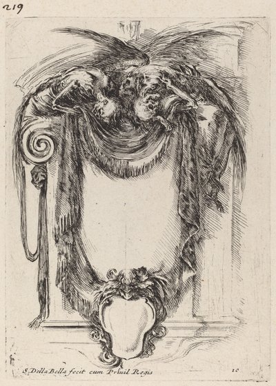 死体から吊り下げられたカルトゥーシュ、1647年。 作： Stefano della Bella