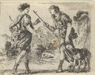 「神話のゲーム」ジュ・ド・ラ・ミソロジー、1644年からのケファルスとプロクリス。 作： Stefano della Bella