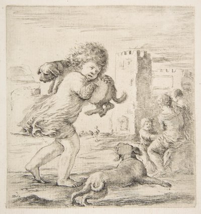 子犬を肩に乗せて1662。 作： Stefano della Bella