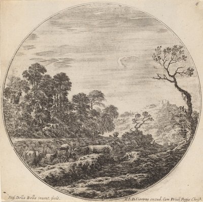 谷で放牧されている牛、1646年。 作： Stefano della Bella