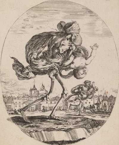 子供を右に運ぶ死、おそらく1648年。 作： Stefano della Bella