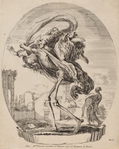 女性を運ぶ死、おそらく1648年。 作： Stefano della Bella