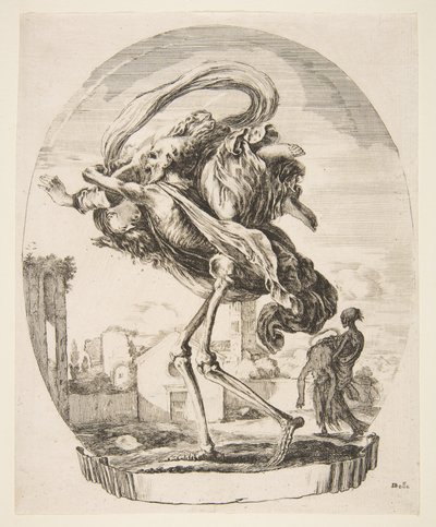 女性を連れ去った死、5人の死Les cinq Morts、ca。 1648。 作： Stefano della Bella