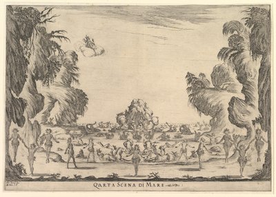 4番目のシーン、海、神の結婚Le nozze degli Dei、1637年。 作： Stefano della Bella