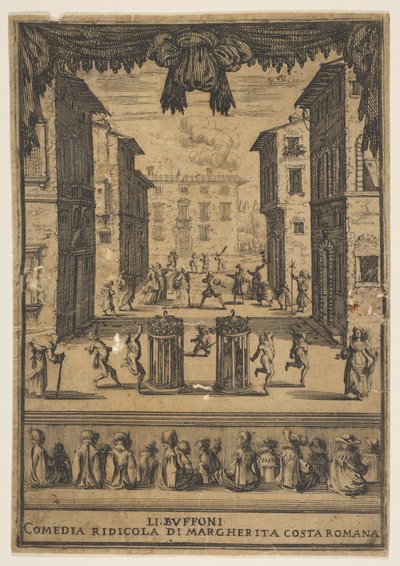 コメディーの前奏曲 『Buffoons Li Buffoni』は、舞台に登場する、P ...に似ています。 1639。 作： Stefano della Bella