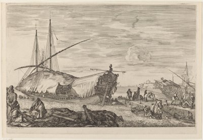 帆で覆われたデッキを備えたギャレー、おそらくc。 16541655。 作： Stefano della Bella