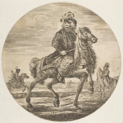 ハンガリー人の騎手が右側に向かって、他の騎手が後ろに、サーカス... 1651年。 作： Stefano della Bella