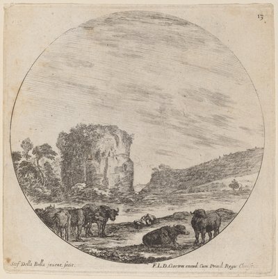 古代遺跡のある風景 作： Stefano della Bella