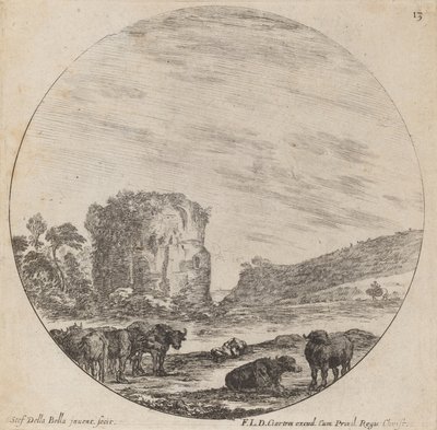 古代遺跡のある風景、1646年。 作： Stefano della Bella