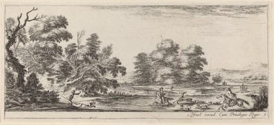 鹿狩りのある風景、1647 年以前。 作： Stefano della Bella