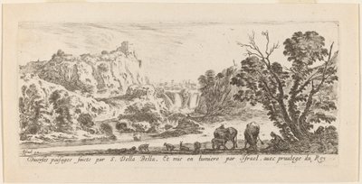 滝のある風景、1641年。 作： Stefano della Bella