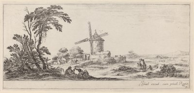 風車のある風景、1647 年以前。 作： Stefano della Bella
