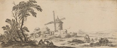 風車のある風景、1647 年以前。 作： Stefano della Bella