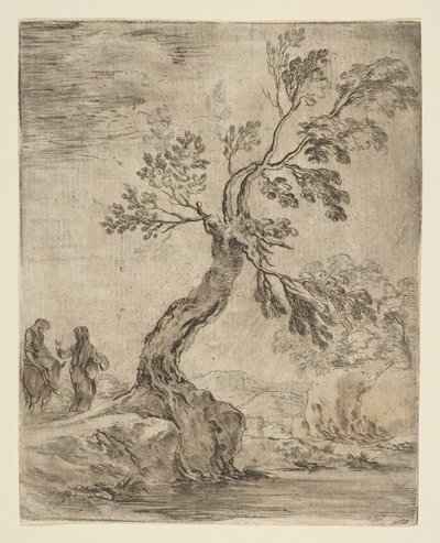 ロバに乗った2人の女性のいる風景。 1660年。 作： Stefano della Bella