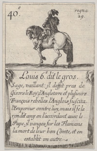 Louis 6.-e dit le gros Sage、vaillant ...、Game of the Kings of France Jeu des Ro ...、1644から。 作： Stefano della Bella