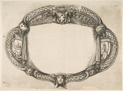 デバイス上の論文の装飾デザイン：Quest un soccorso、ca. 1656年。 作： Stefano della Bella
