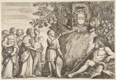 論文の装飾デザイン、Strozziの紋章、上部1660年。 作： Stefano della Bella