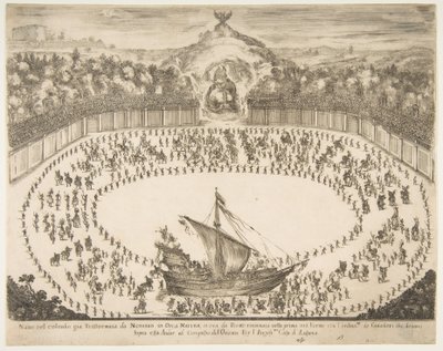 パレードは船、モデナ大公の紋章、1652年の形で浮かんでいます。 作： Stefano della Bella