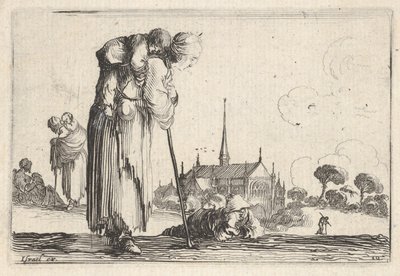 プレート10：農民の女性が子供を背負って右を向いた、男の子lyi ...、ca。 1642年。 作： Stefano della Bella